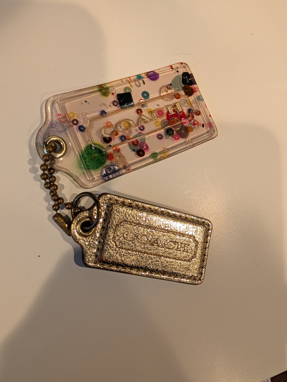 Coach Poppy XL Confetti Lucite Acrylic Gold Leather Hangtag Set